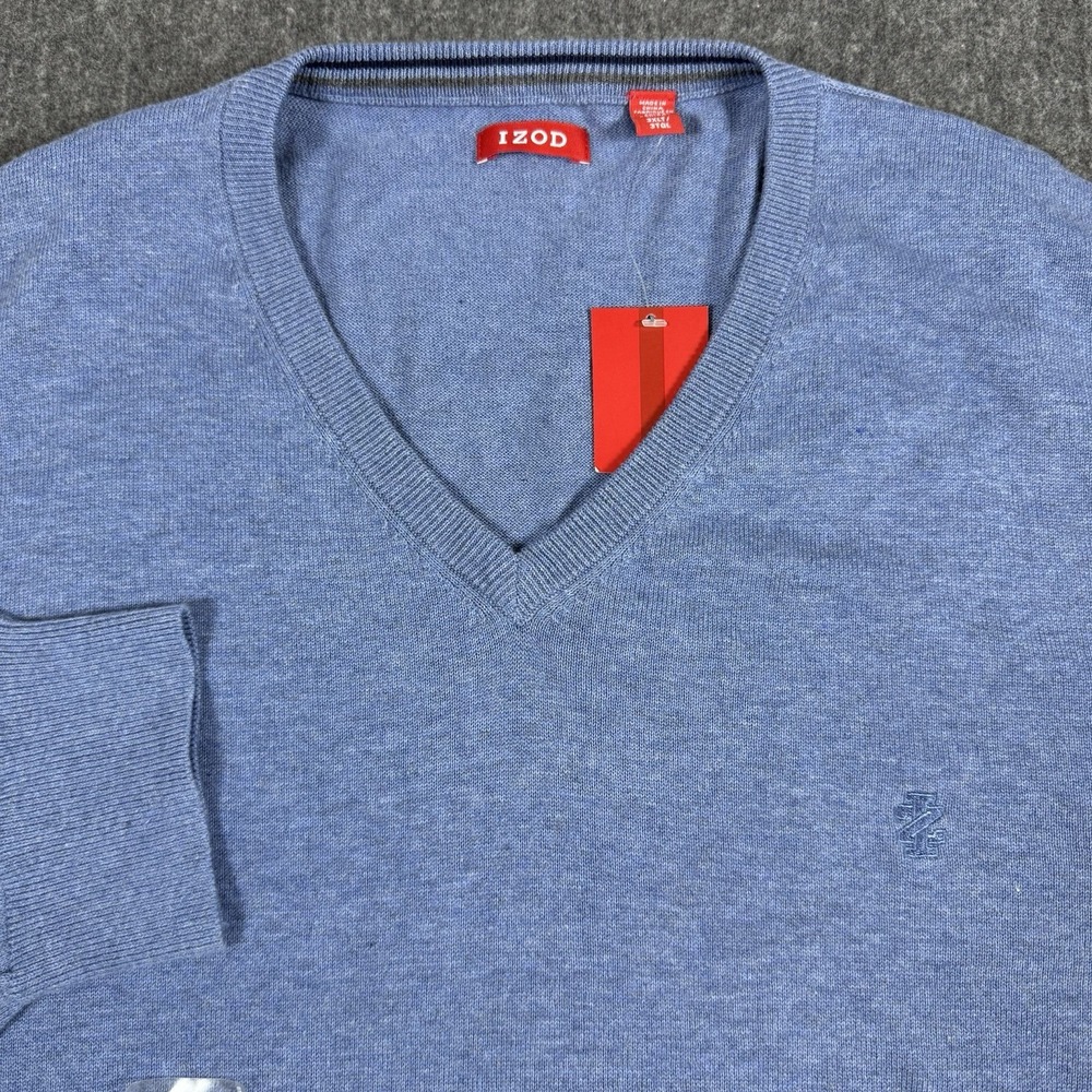 NWT IZOD Men's 3XLT V-Neck Sweater Blue 100% Cotton Pullover